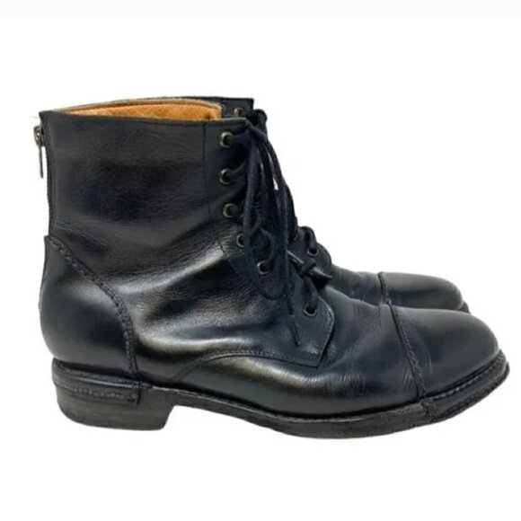 Bed Stu Dugas Laurel Black Leather Cap Toe Lace Up Rear Zip Ankle Boots Size 9.5 main image 12